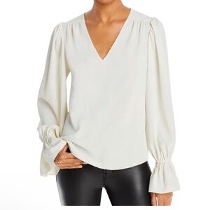 NWOT Elegant Ivory Aqua V-neck Women's Blouse Bought for a party but didn’t wear